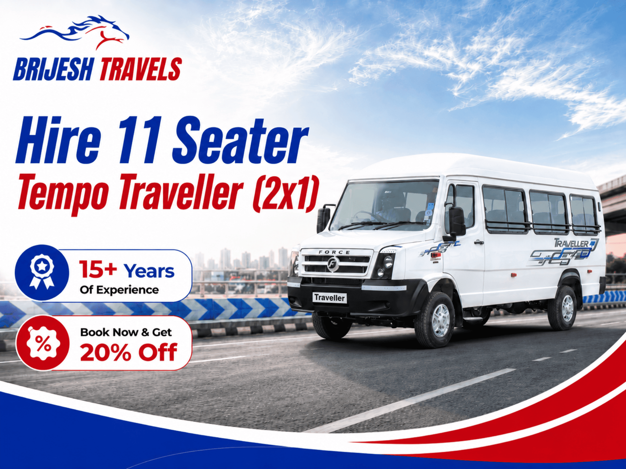 11 Seater Tempo Traveller by Brijesh Travels for comfortable family and group travel.