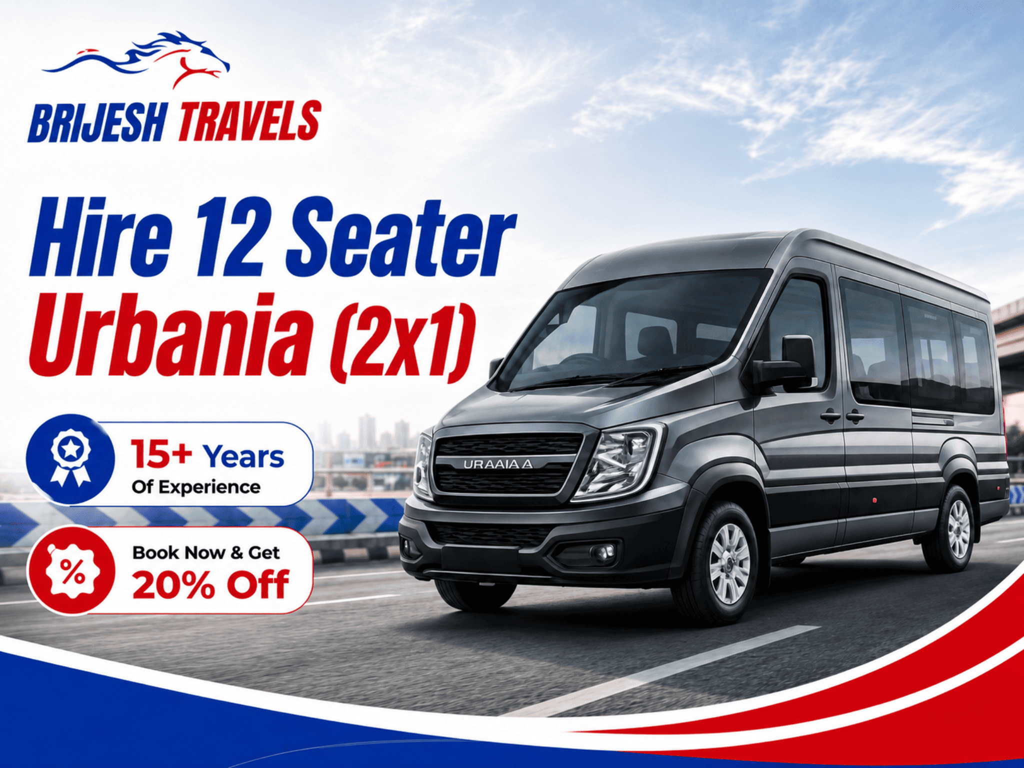 12 Seater Urbania by Brijesh Travels for comfortable and premium group transportation.