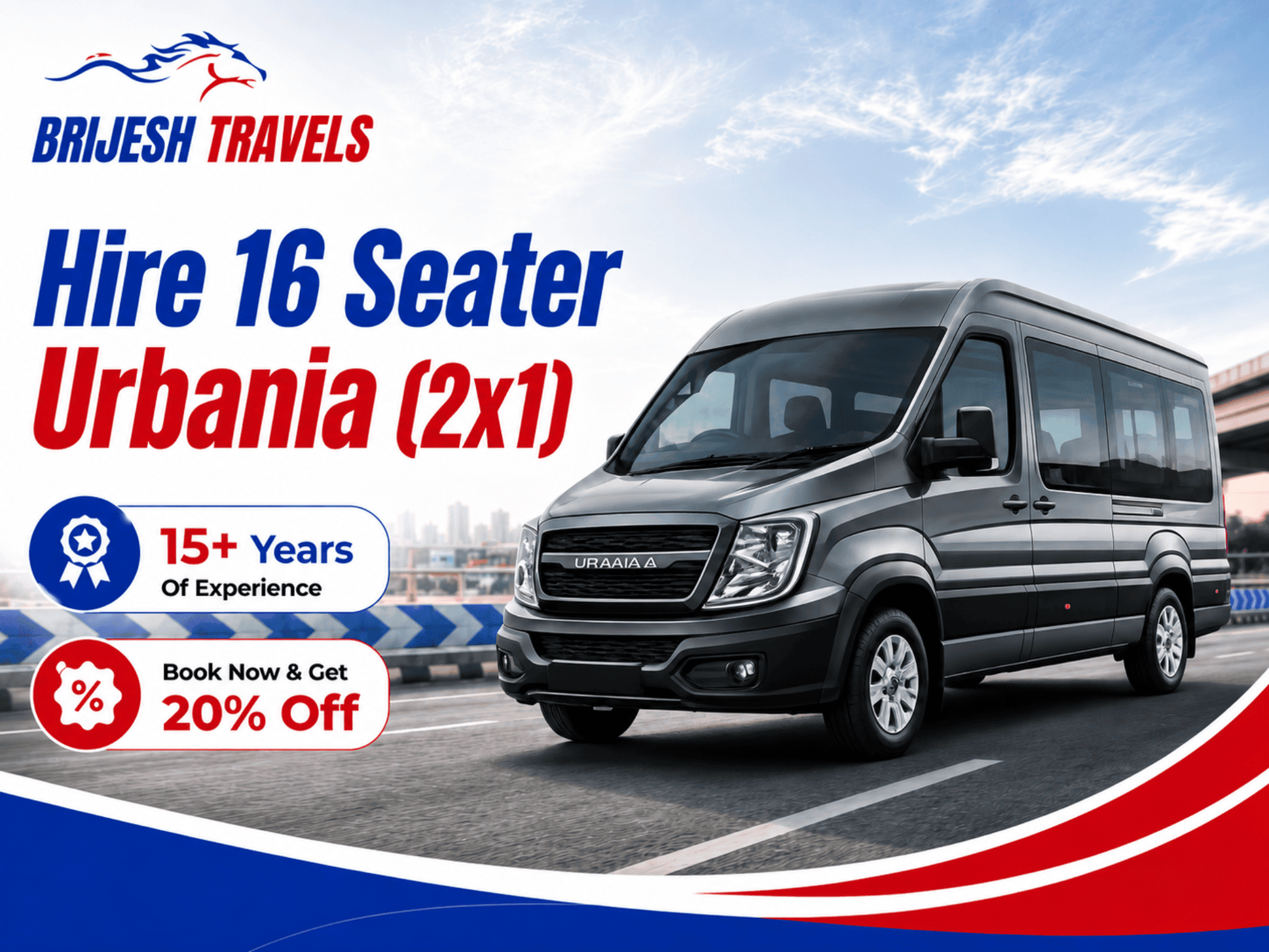 16 Seater Urbania by Brijesh Travels for luxury group travel and comfortable journeys.