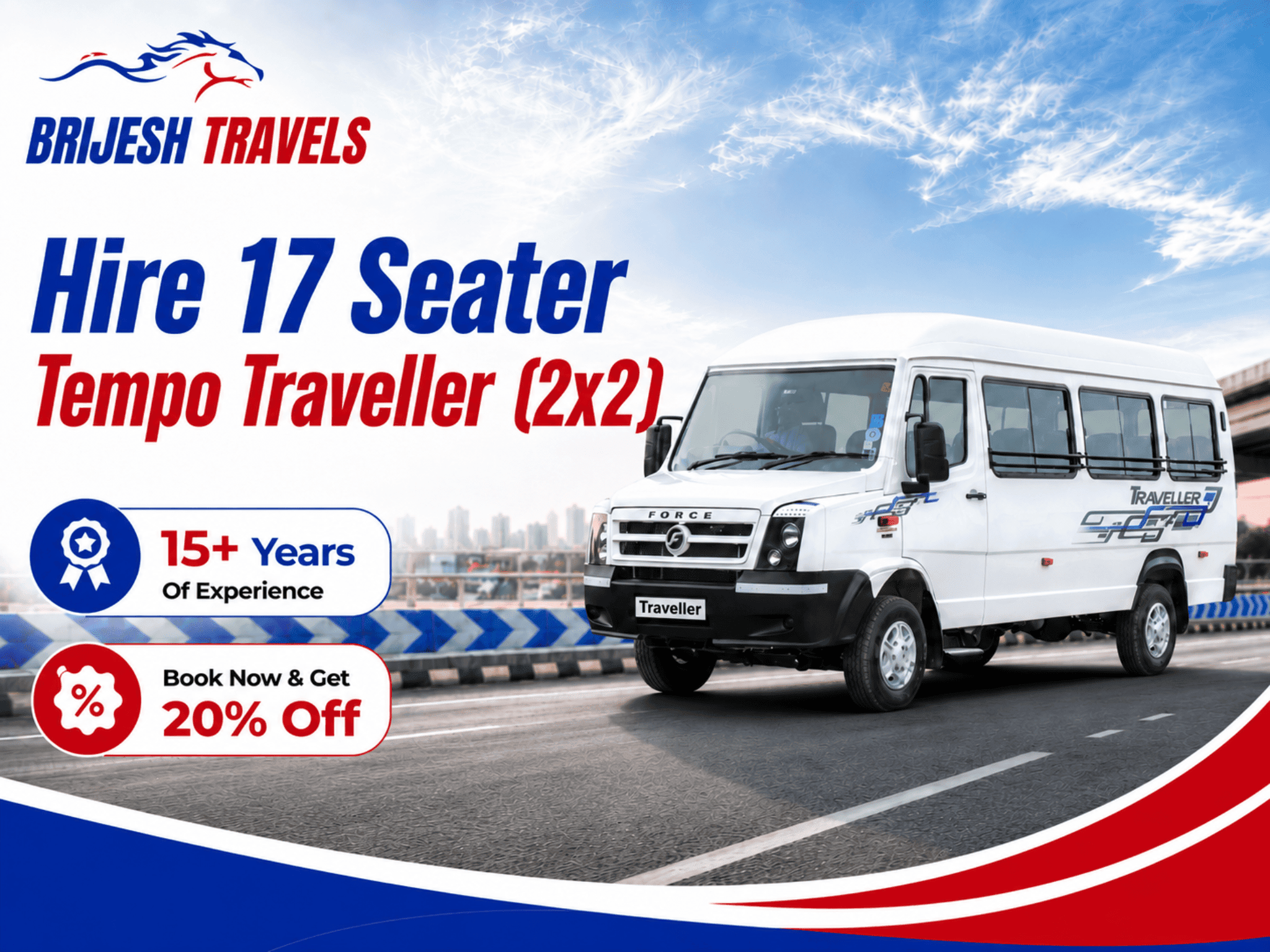 17 Seater Tempo Traveller by Brijesh Travels for comfortable group travel and outstation trips.