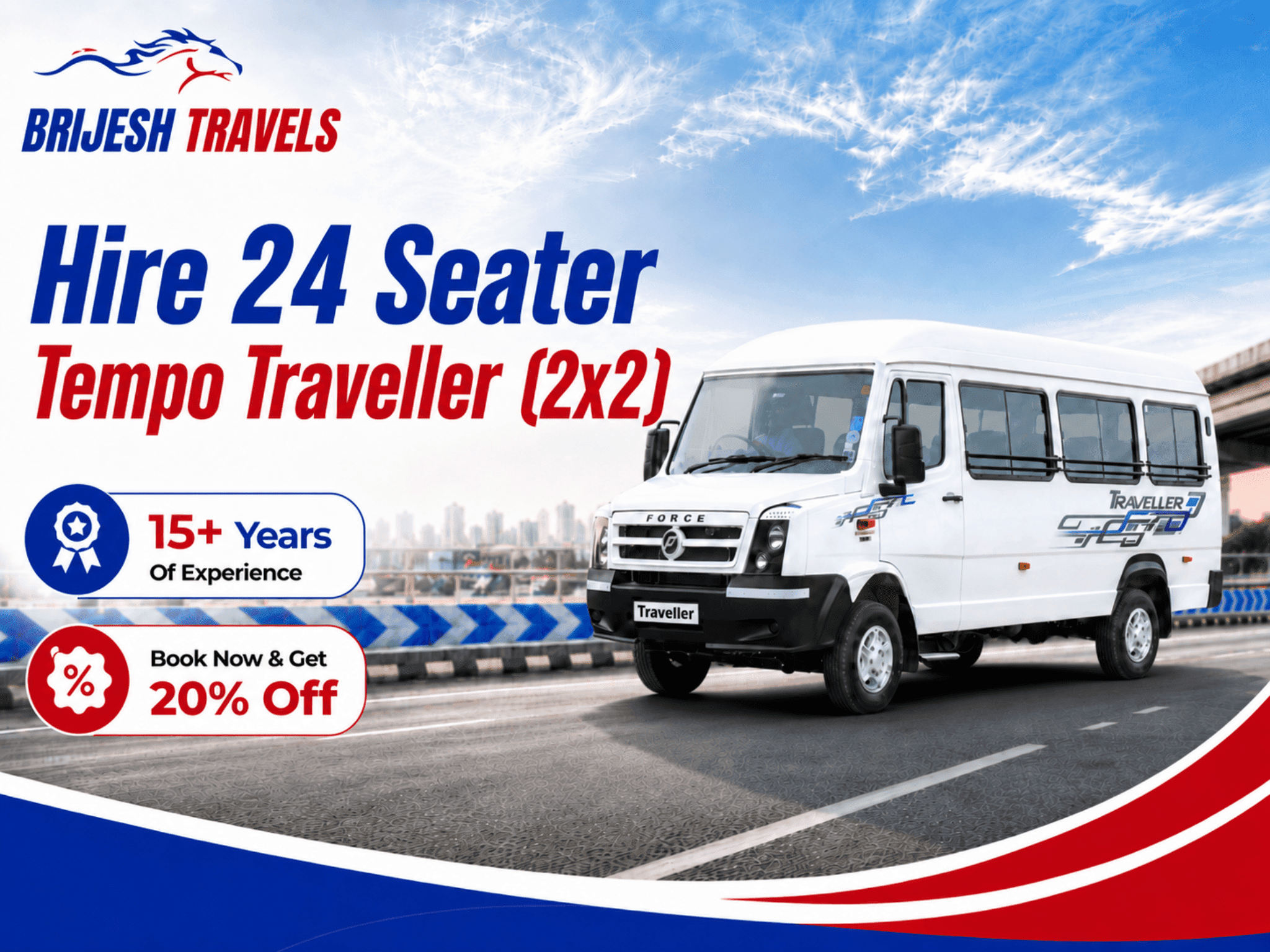 24 Seater Tempo Traveller by Brijesh Travels for comfortable large group travel.