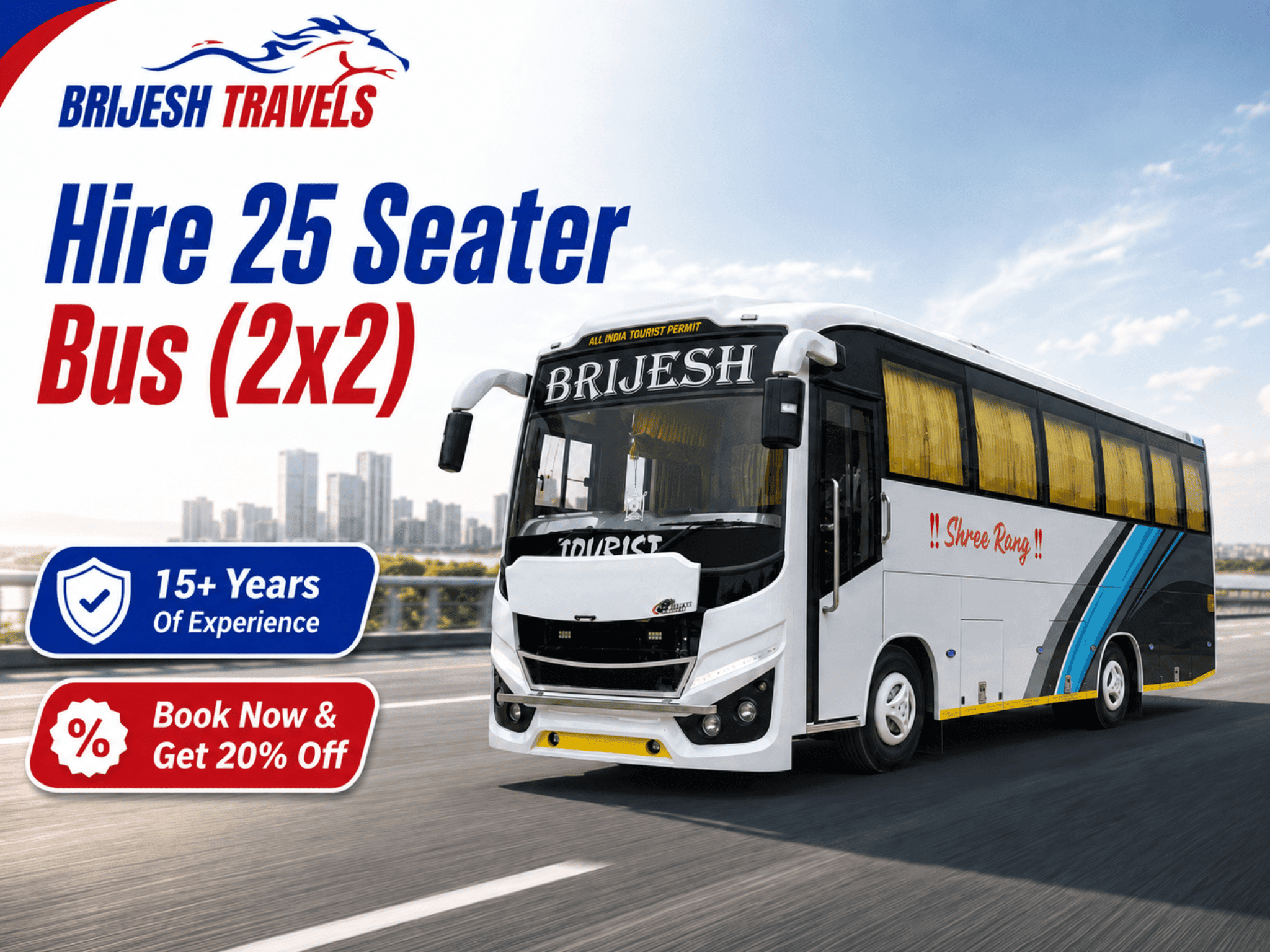 25 Seater Bus by Brijesh Travels for comfortable group tours and transportation.