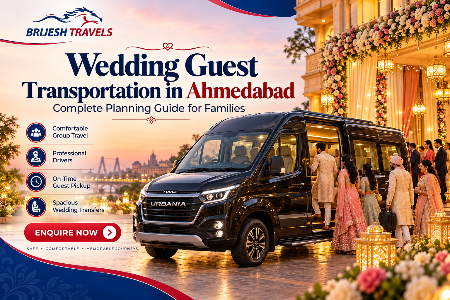 Wedding guest transportation in Ahmedabad with black Force Urbania for family and wedding group travel.